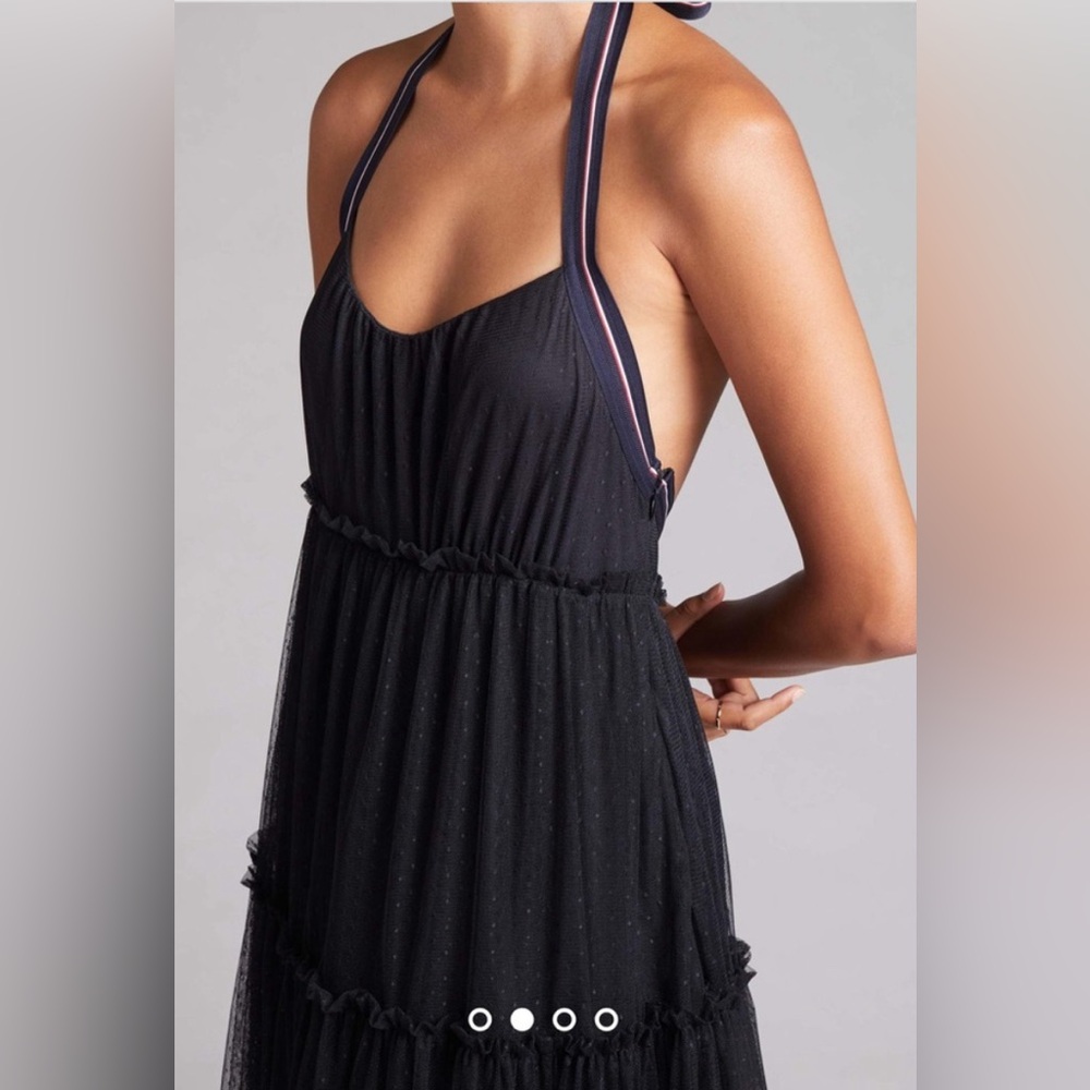 Maeve Anthropologie black tulle dress with white red and navy halter size 8 - Picture 4 of 14